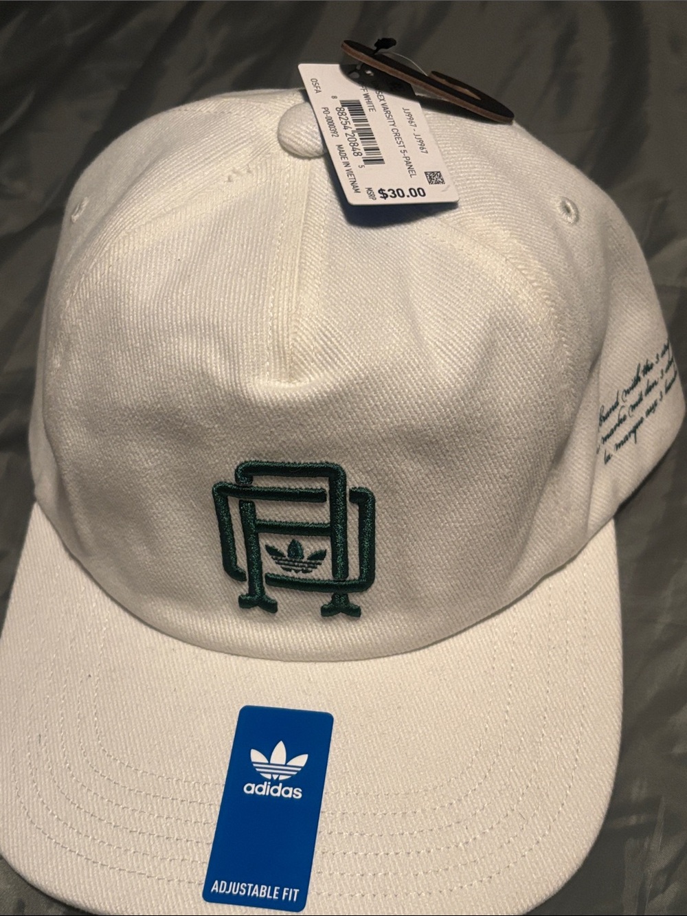 adidas White Cap with Green Embroidered Logo